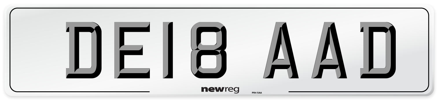 DE18 AAD Number Plate from New Reg